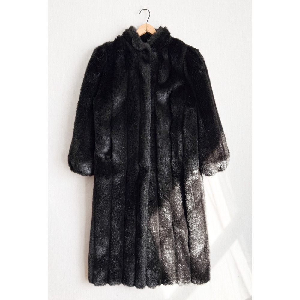 Monterey Fashions Vintage Faux Fur Coat Dark Brown Long Glamour L